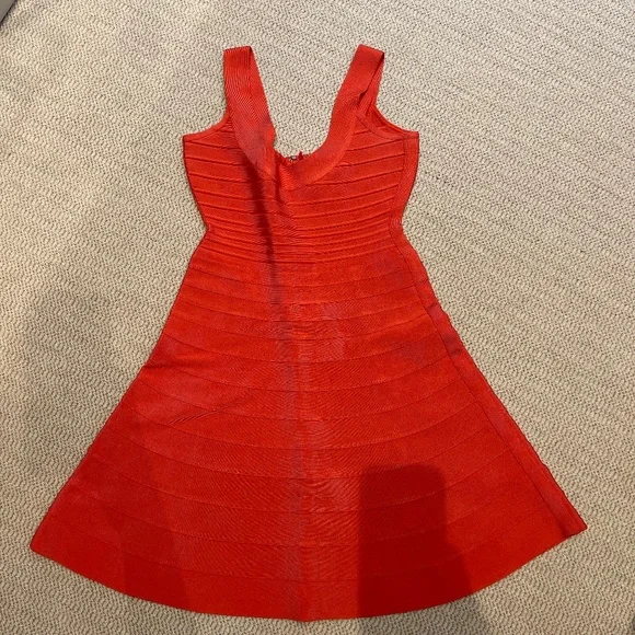open lace back dress 2000s Herve Leger Tangerine Orange Sydney Bandage Dress – Modig